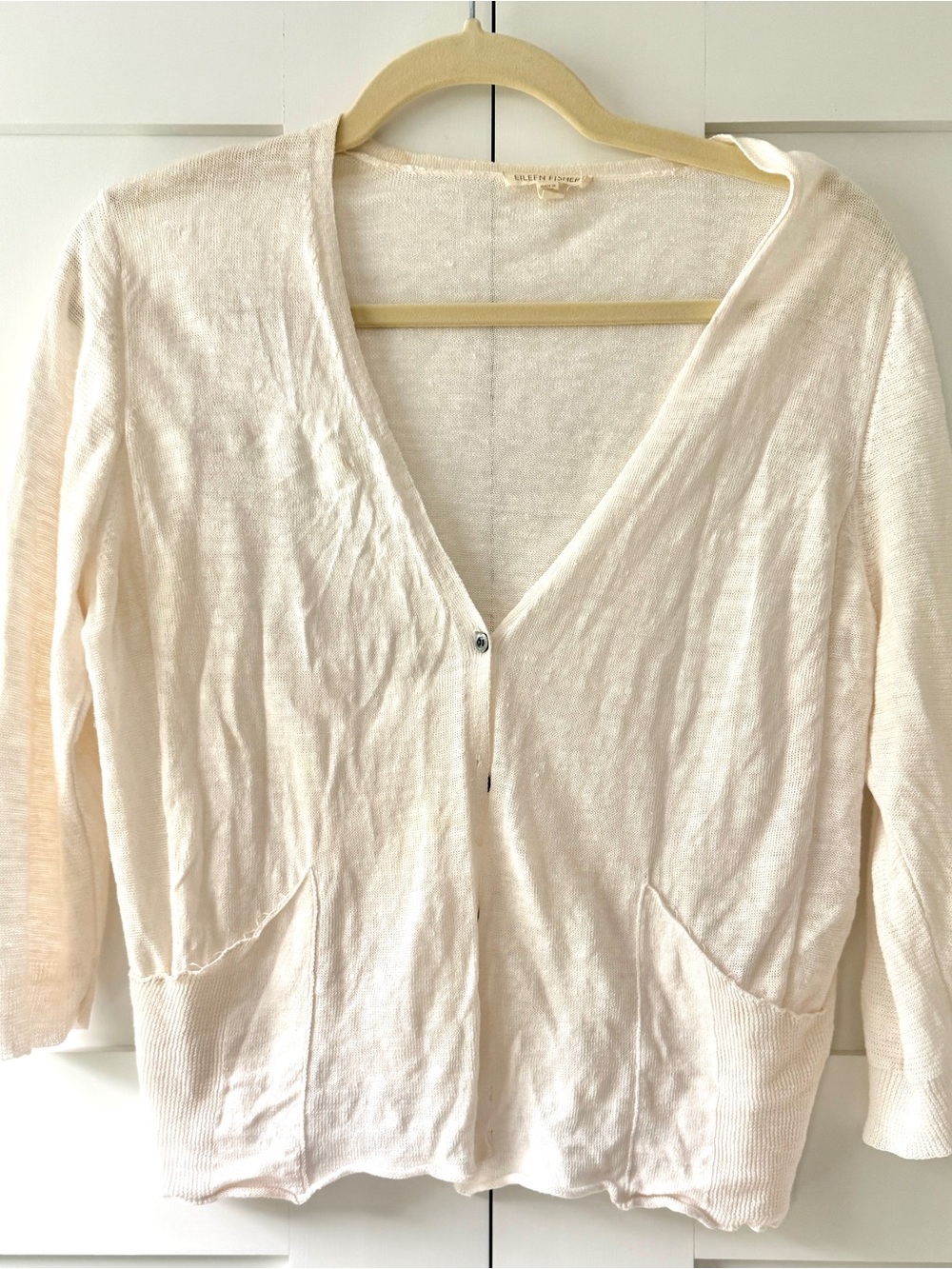 Eileen Fisher Cream V-Neck Lightweight Cardigan